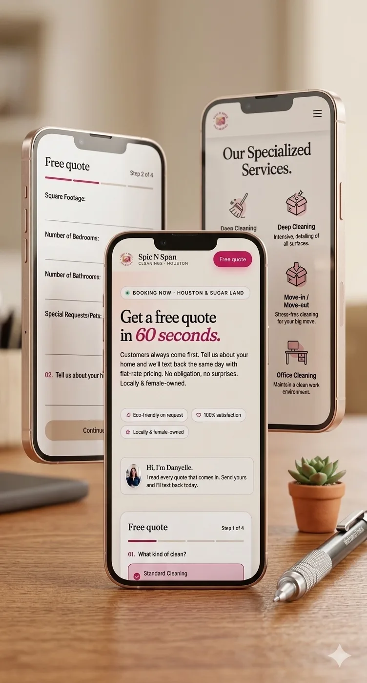Spic n Span Cleanings mobile view — booking flow
